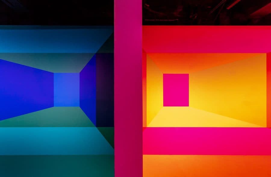 Studio with light projected onto walls
