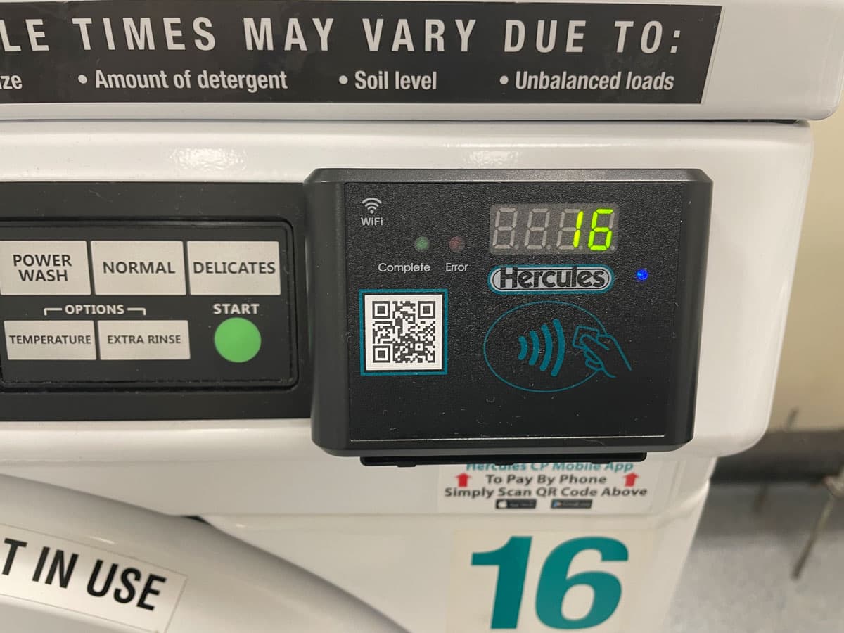 Laundry machine with lots of buttons and an RFID sensor